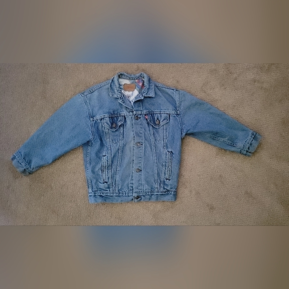 Vintage Unisex Levi's Blue Denim Trucker Jacket Cowboy Print Longing Rare Item - Picture 2 of 9
